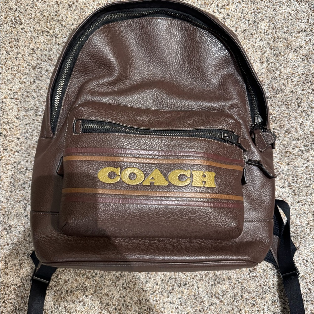 Coach Brown Leather Backpack with Gold Logo